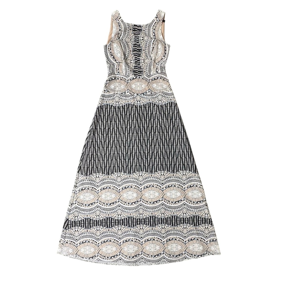 BCBGMAXAZRIA Dress 2  Brigetta Geometric Tribal Lace Fit & Flare Black Tan